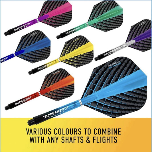 HARROWS SUPERGRIP FUSION DART STEMS SHAFTS + QUANTUM STANDARD FLIGHTS COMBO SET