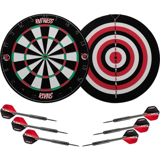 RUTHLESS RIVALS DARTBOARD FAMILY DARTS GAME INCLUDES 2 SETS OF DARTS