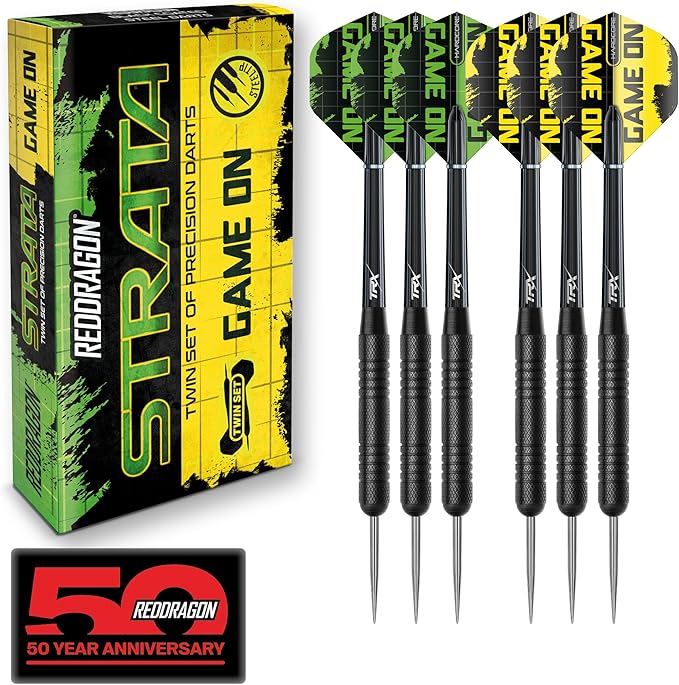 RED DRAGON STRATA GAME ON TWIN SET OF DARTS 20G STEEL TIP DARTS SET