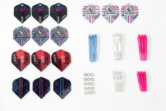 WOMENS DARTS FLIGHTS AND SHAFTS AND SPRINGS BUNDLE - 45 ITEMS - RED DRAGON